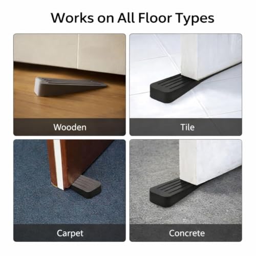 Image of Rubber Door Stopper Wedge, Heavy Duty Anti-Slip Door Holder & Blocker with Strong Grip for Tiles, Marble, Wood, Carpet & Cement Floors | Home, Office, School & Warehouse Use (Black, Pack of 3)