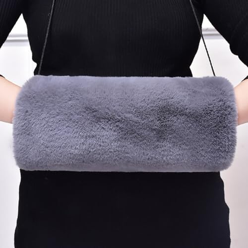 Faux Fur Hand Muffs Warmer Fuzzy Pouch Plush Hand Arms Warm Muffler Gloves for Adults Kids Women Winter Outdoor Sports (Dark Grey)
