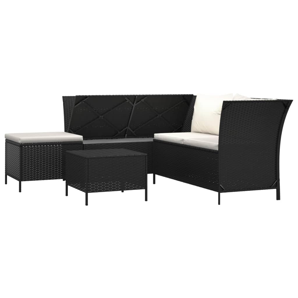 Salon de jardin 4 pièces avec coussins en polyrotin noir pour jardin, terrasse, extérieur, balcon