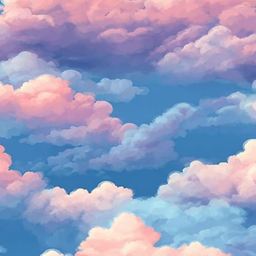壁紙 60cm x 300cm 剥がせる 夢幻的なパステルピンクと青い雲のシームレスパターン 多機能 防水/汚れ防止/防油 食器棚 クロ 玄関 ふすま紙 家具 部屋 DIY 賃貸OK