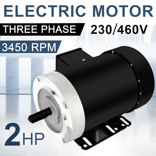 2HP Electric Motor 3450 RPM General Purpose Three Phase Motor 230V/460V 56C Frame 5/8" Shaft Diameter CW/CCW Rolled Steel Shell 60 HZ TEFC