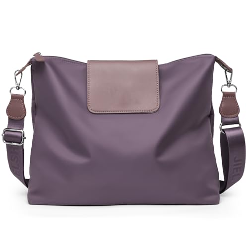 JANKS Bolso bandolera para mujer, de material reciclado, grande, para mujer, con correa ancha para el hombro, morado, L JANKS Bolso bandolera para mujer, de material reciclado, grande, para mujer, con correa ancha para el hombro, morado, L