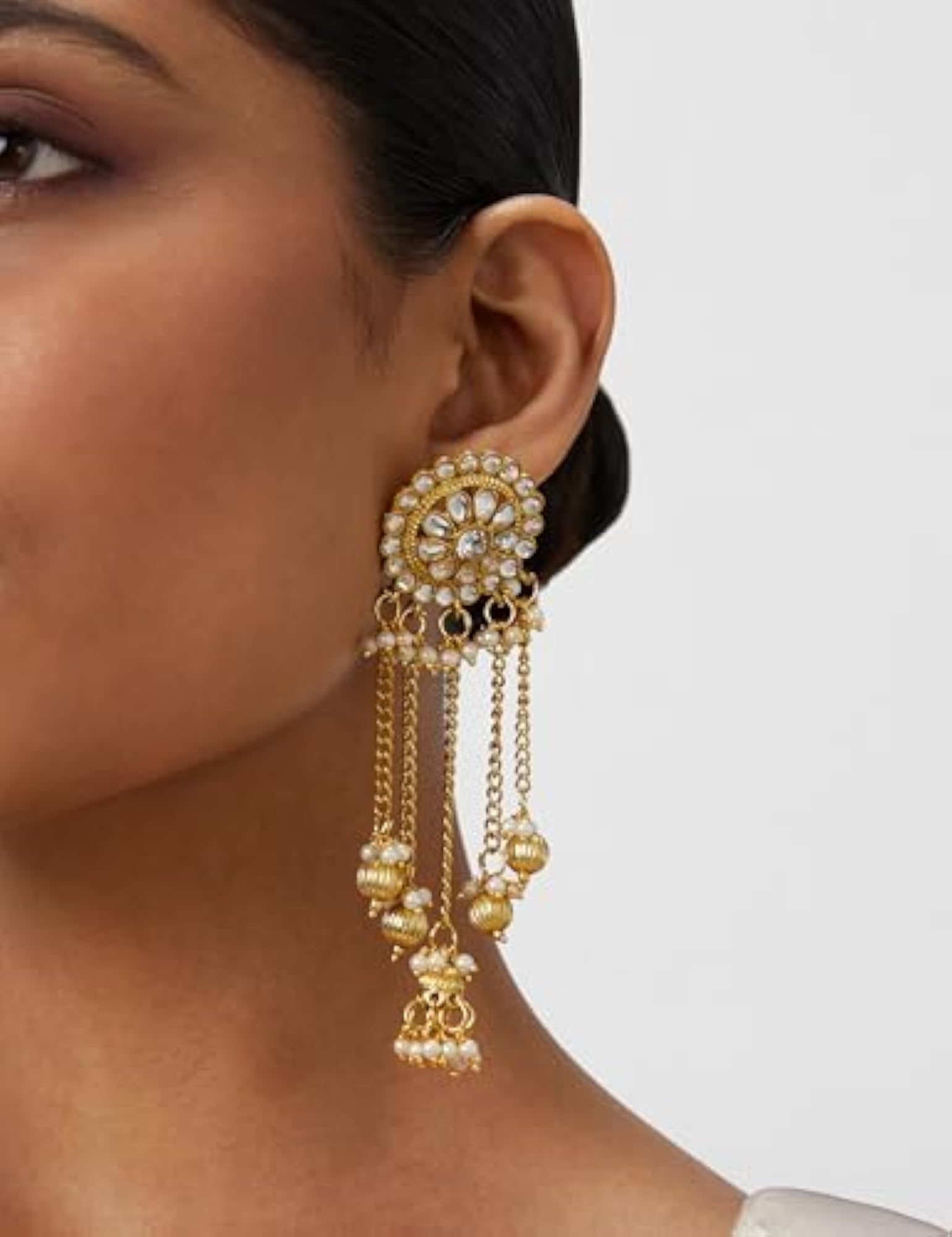 Brass Chandbali Earrings for Women & Girls, Gold