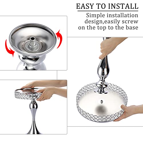 Bstkey 12 Inch Silver Wedding Cake Stand, Round Cupcake Stand With Crystal Beads Decor, Metal Cake Display Dessert Stand For Parties Birthday Baking Party Supplies Centerpiece #TOP4