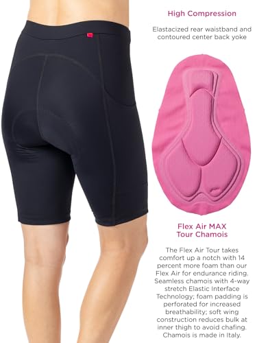 Terry Shorts femininos acolchoados, New Bella Max Tour shorts de ciclismo com 2X acolchoado camurça