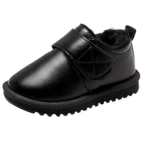 Kids Waterproof Snow Boots Winter Casual Leather Anti-Slip Fur Lined Warm Sport Shoes Outdoor (Age:3-3.5Years, Black)