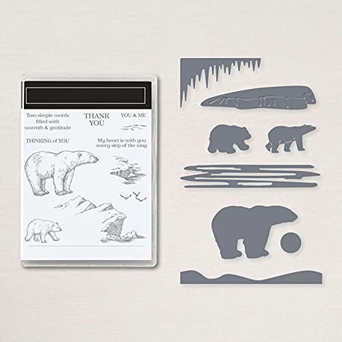 Polar Bear Stamps and Dies for Card Making Winter Christmas Cliff Dies Coordinate Rubber Clear Stamp for DIY Scrapbooking Paper Crafting Arts Crafts Scrapbooking Supplies Die Cuts Punch Template Mould
