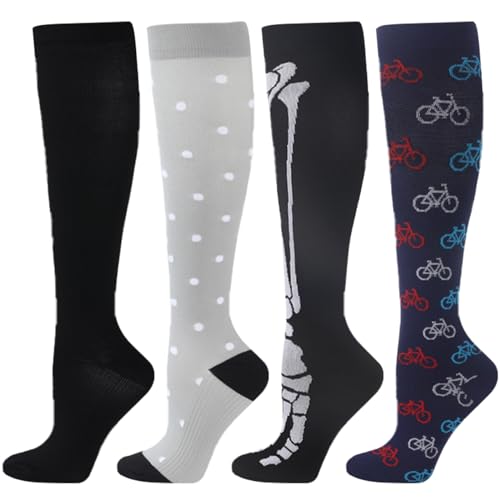 BONANGEL 4 Pares Calcetines de Compresión para Mujeres y Hombres 15 a 20 mmHg Medias de Compresion Deportivos y Médicos para Correr, Vuelo, Viaje, Enfermera, Materna