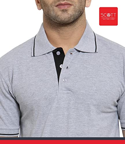 Image of Scott International Men's Organic Cotton Regular Fit Polo T-Shirt (Grey with Black, 3XL)