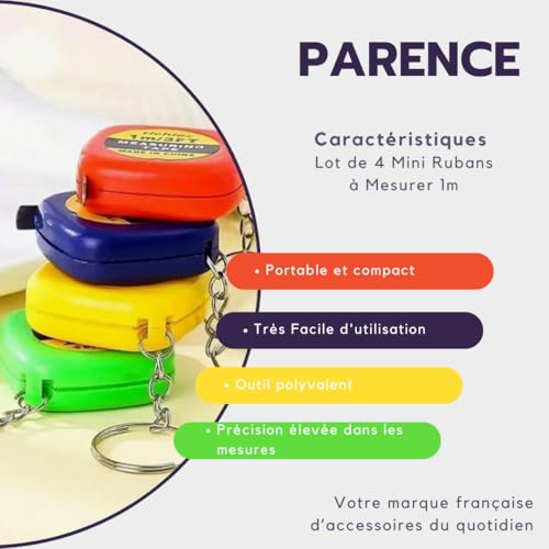 PARENCE.- Set mit 4 Mini-Maßbändern Maße 1m, 3FT Couturier, Schneider/kleines Petanque-Meter (1 Meter) Flexibles Taschenformat - zufällige Farbe - 4 Stück