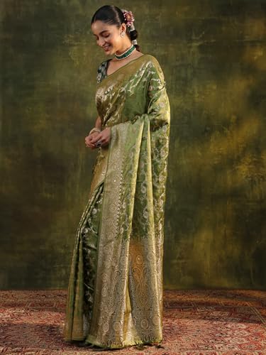 Image of Libas Woven Design Satin Saree for Women With Unstitched Blouse Piece | Traditional Saree for Festive & Wedding