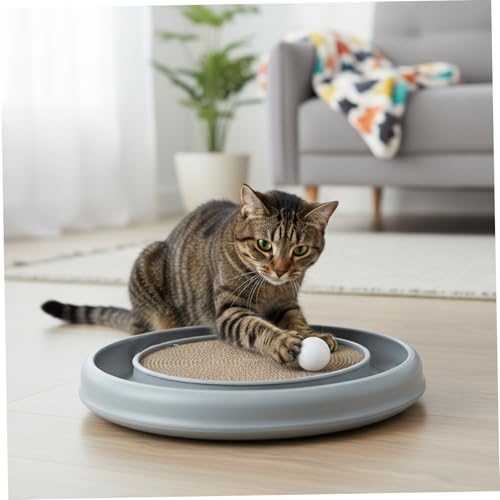 Fini l'ennui : griffoir rond pour chat avec piste à billes interactive