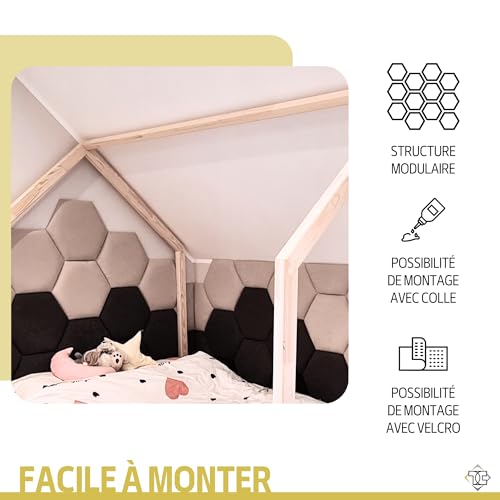 TAPHICEROS Hex Panneau Mural Rembourré, 30x26 cm, ALOVA 59, Marron Clair, Coussin Mural Hexagon Tête de lit rembourrée Plaque d'assise pour Chambre à Coucher, Salon, Bureau, Chambre d'enfant – vue 4