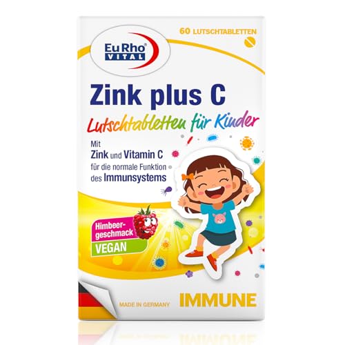 Vitamin C und Zink für Kinder | Vegane Lutschtabletten zur Unterstützung des Immunsystems | Optimal für Kinder ab 4 Jahren | EuRho® Vital – Made in Germany | 60 Tabletten