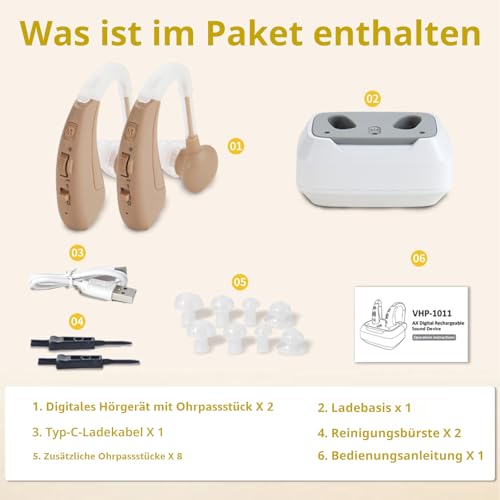 JYYRC Wiederaufladbare Soundgeräte für Erwachsene und Senioren mit Ladestation, intelligente Geräuschunterdrückung, 4 Nutzungsmodi, einstellbare Lautstärke, Schnellladung, Beige
