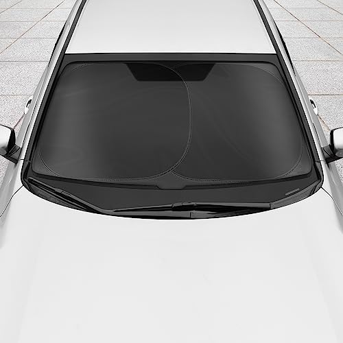 Carbella 2PC Black Car Windshield Sun Shade - Car Accessories Sunshade for Windshield - Blocks UV Rays Sun Visor for Window Protector - Easy Setup Keeps Your Vehicle Cool - 31.75 x 28.77 by Carbella - Image 3