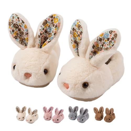 prechentty Kids Slippers Girls Boys Bunny Slippers Warm House Plush Fuzzy Indoor Slippers Non-Slip White Size 5.5/6.5 UK