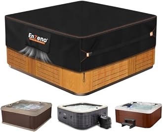 Enzeno Outdoor SPA Hot Tub Cover Waterproof Square 86 x 86 inch fit 84 x 84 or 83 x 83 or 82 x 82 or 7 ft x 7 ft 420D Heavy Duty Cub Hot Tub Lid Protectors Protective Cover Cap