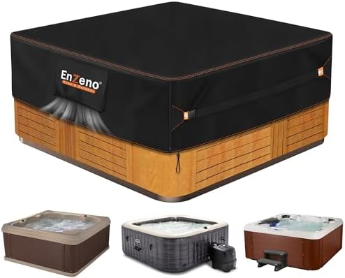 Enzeno Outdoor SPA Hot Tub Cover Waterproof Square 86 x 86 inch fit 84 x 84 or 83 x 83 or 82 x 82 or 7 ft x 7 ft 420D Heavy Duty Cub Hot Tub Lid Protectors Protective Cover Cap