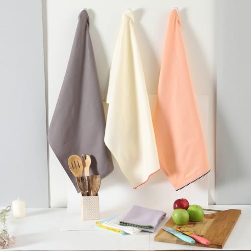 Image of TARAN LIVING Kitchen Towels 100% Cotton Solid Kitchen Dish Cloths, Kitchen Hand Towel Reusuable Dish Towel for Cleaning & Drying Tea Towels Set with Hanging Loop - 18 inchx 28 inch, Pack of 6 Pastel Colors