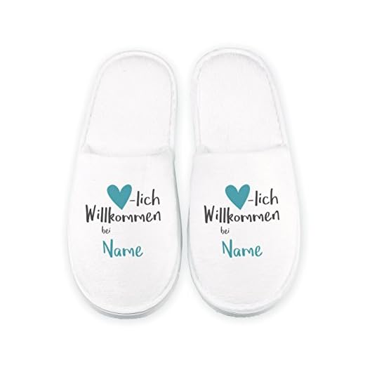 Cera & Toys® Gästehausschuhe - Herzlich Willkommen bei - mit Namen