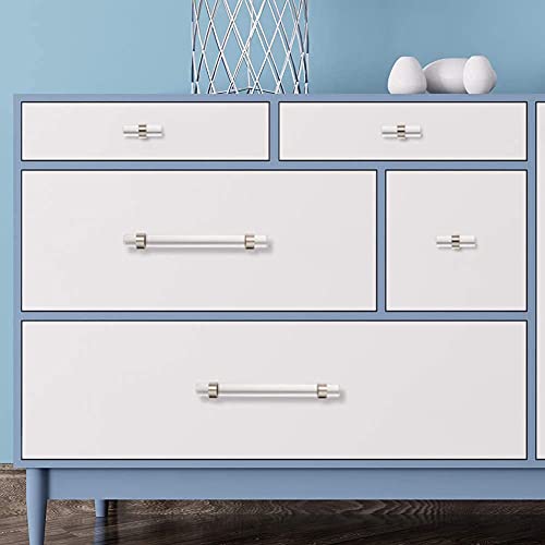 Bonkudoo 5 Pack Clear Glass Crystal Drawer Knobs Kitchen Cabinet Pulls And Knobs Brushed Nickel Cabinet Knobs For Dresser Drawers T-Bar #TOP4