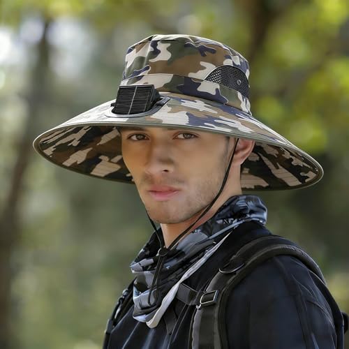 Gorro con ventilador solar para pesca, sombrero de ala ancha miniatura 2