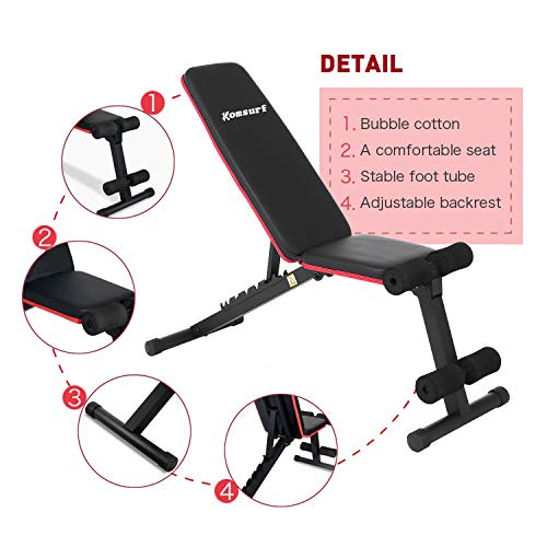 Komsurf Adjustable Weight Bench Press, Foldable Workout Bench for Home Gym, Full Body Workout Strength Training, Exercise Equipment Body Gym System