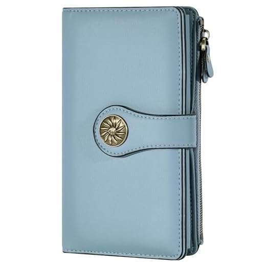 Travelambo Womens RFID Blocking Large Capacity Luxury Waxed Genuine Leather Clutch Wallet Multi Card Organizer (ReNapa Blue Classic)