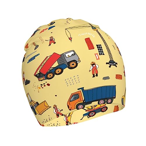 Rqzwdq Construction Trucks Pattern Kids Beanie Hats Warm Knit Beanie Cap Skull Caps Gifts Decor for Boys Girls White