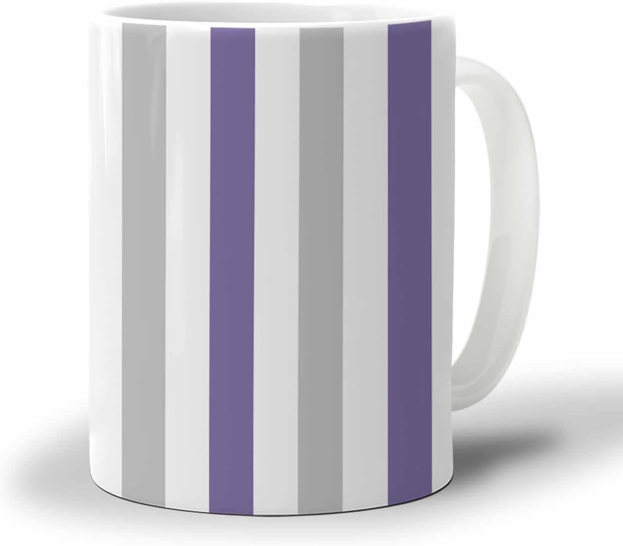 BEMIGO Ceramic Coffee Mug Purple Gray Stripes Ceramic Mug White Cup, Geometric Insulated Coffee Cup with Handle with Pattern Perfect for Tea and Hot Beverages, 12oz