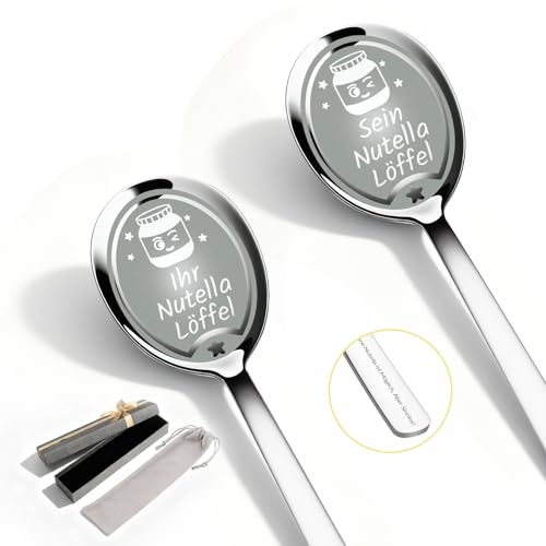 CGFN Hochzeitstag Geschenk für Frauen Männer 2 Stück Silber Löffel Personalisierter für Nutella,20.3cm,Jahrestag Geschenk Paare zu Weihnachten...
