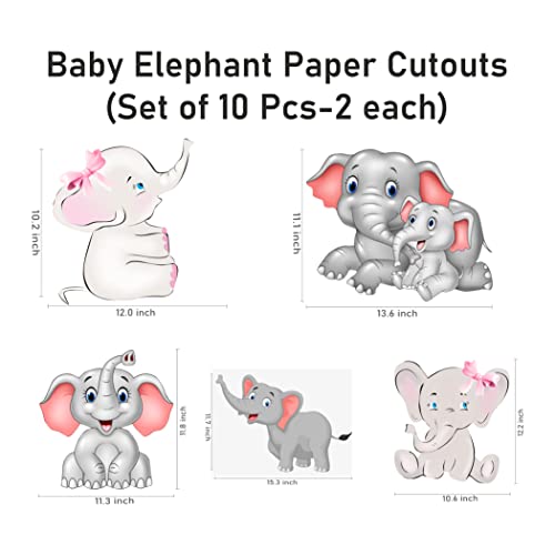 Image of Pretty UR Party Baby Elephant Theme Paper Cutouts for Birthday Parties, Dumbo Party Supplies decor, Birthday Party Decoration, Cut-Outs for Rooms, Boards - Pink Grey (10 pcs)