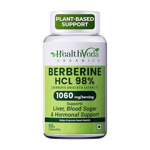 Image of Health Veda Organics Berberine Supplements | Berberine HCL 98% 500mg (1060mg per Serving) | Blood Sugar Support, Metabolism Booster | With Gymnema (Gudmar), Cinnamon, R-ALA, Milk Thistle & Chromium | 60 Veg Capsules