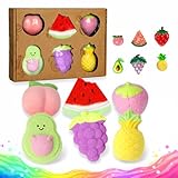 Fruit Bath Bombs for Kids Ages 3+, XXL 6-Pack Colorful Bath Bombs with Toys Inside, Natural & Non-Toxic Gift Set for Teen Girls & Boys for Birthday Valentine's Day
