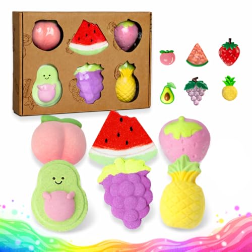 Fruit Bath Bombs for Kids Ages 3+, XXL 6-Pack Colorful Bath Bombs with Toys Inside, Natural & Non-Toxic Gift Set for Teen Girls & Boys for Birthday Valentine's Day