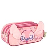 Estojo Tripo Escolar Aplique 3D Stitch & Angel Rosa - EI42425 - Luxcel