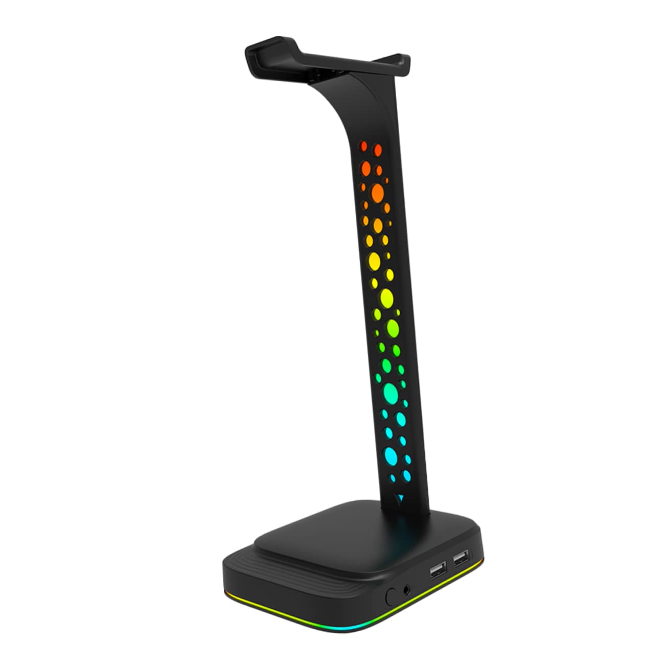 Lurrose Soporte para Auriculares LED RGB Multifuncional Doble USB y Puerto Aux 3.5mm, para Gamers y Escritorio, Diseño Moderno, Compatible PC y Accesorios de Juego, Color Negro