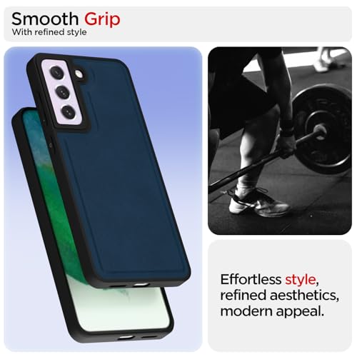Image of Amazon Basics Back Cover for Samsung Galaxy S21 FE 5G | Premium PU Leather | Soft Touch Finish | Full Camera Protection | Raised Edge Bumper Case (Blue)