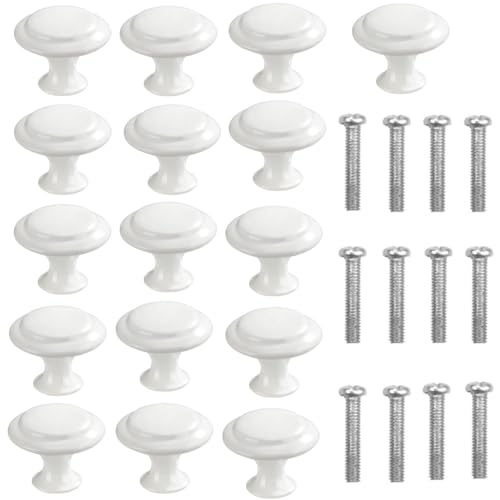 Zwenjuan Pomos De Puerta,16 Piezas pomos para gabinete Vintage,manijas de gabinete 23 mm con Tornillos,Tirador para Cajón,Tirador de Puerta de Armario,para Cajón Muebles Puertas Armarios,Blanco