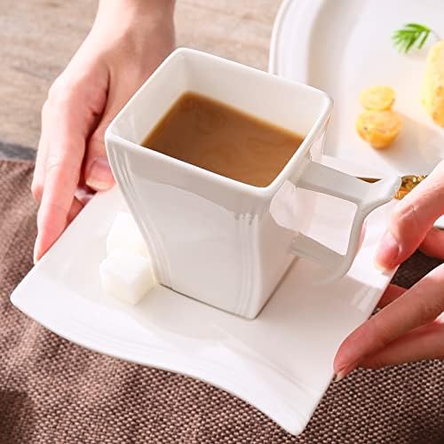 MALACASA, Series Flora, 36 Pieces Tableware Set Wave Shaped Ivory White Porcelain Dinner Set Including 6 x Cups/Saucers/Mugs/Dessert Plates/Soup Plates/Dinner Plates