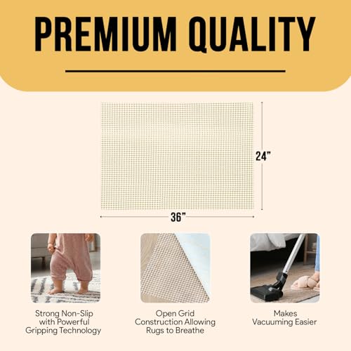 Non Slip Area Rug Gripper 2x3 Feet, Rug Gripper for Hardwood Floors, Laminate, Vinyl, Stone & Tile, Anti Slip Area Rug Pad for Under Rugs