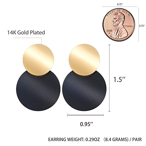 Trendy Black Round Metal Earring For Women Gold Shiny Smooth Long Drop Earrings Statement Jewelry Trendy For Women Girl Gifts Present Valentines Birthday Anniversary Mothers Day Christmas-Large Black #TOP5