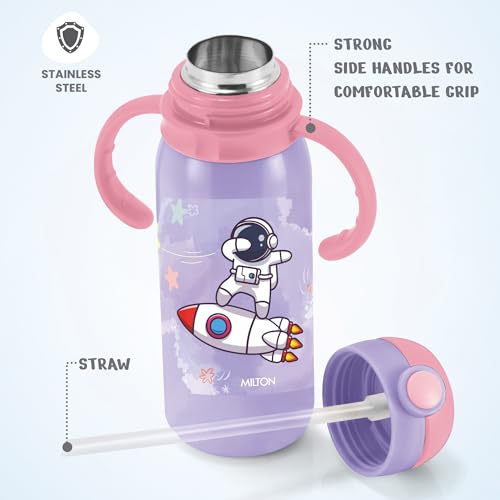Image of MILTON Fountain 650 ISI Certified Stainless Steel Water Bottle, Leak Proof, Rust Proof, Single walled,1 Yr Warranty, Ideal Sipper Water Bottle for School Kids Bottle, 625 ml, Purple (Astronaut)