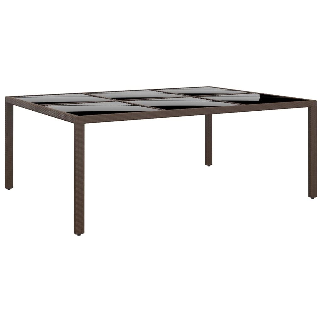 Mesa de jardín con tapa de cristal marrón, 200 x 150 x 75 cm, ratán impermeable, mesa de comedor con marco de acero para terraza, tablero de cristal templado, muebles de jardín duraderos