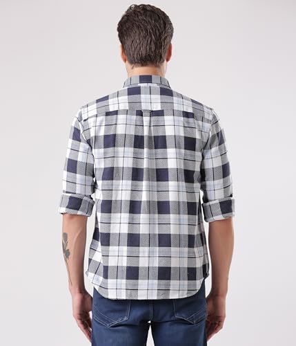 Image of TURMS Men's Casual Checks Shirts, Odor Control, Moisture Wicking, Button Down Collar, Cool Tech Cotton Fabric, Tailored Fit, Full Sleeve