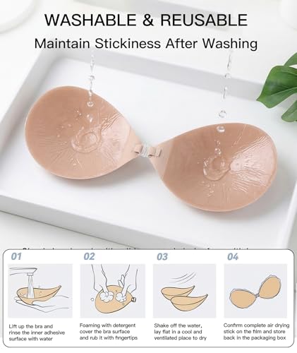 Image of MITALOO Sticky Bra Slicone Adhesive Bra Seamless Push Up Invisible Strapless Backless Covers for Women Dark Nude