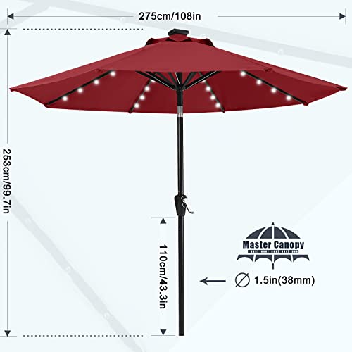 Image of MASTERCANOPY 9ft Patio Umbrella with Solar Lights, Burgundy