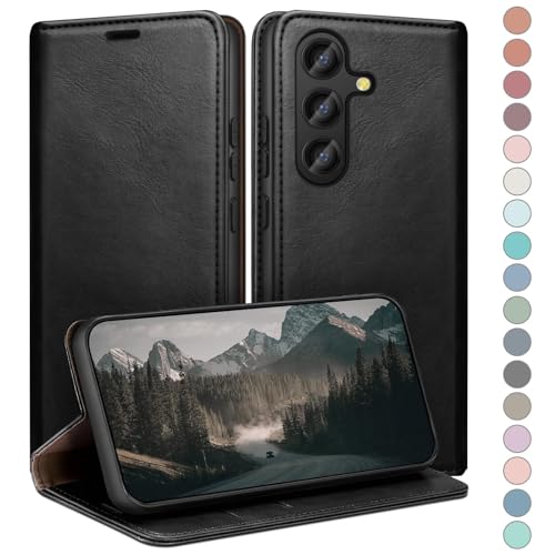 Étui Samsung S24 Plus portefeuille anti piratage RFID en cuir noir