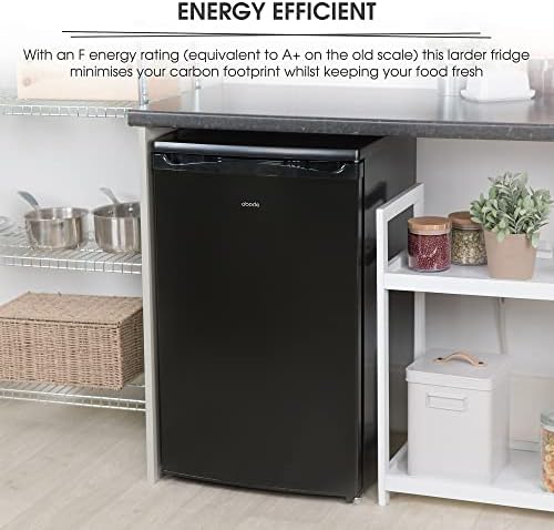 ABODE AUCLF50B Under Counter Larder Fridge Black Freestanding 110 Litre 50cm Wide with 3 Adjustable Shelves & 1 Drawer, Reversible Door, Adjustable Thermostat (Black)